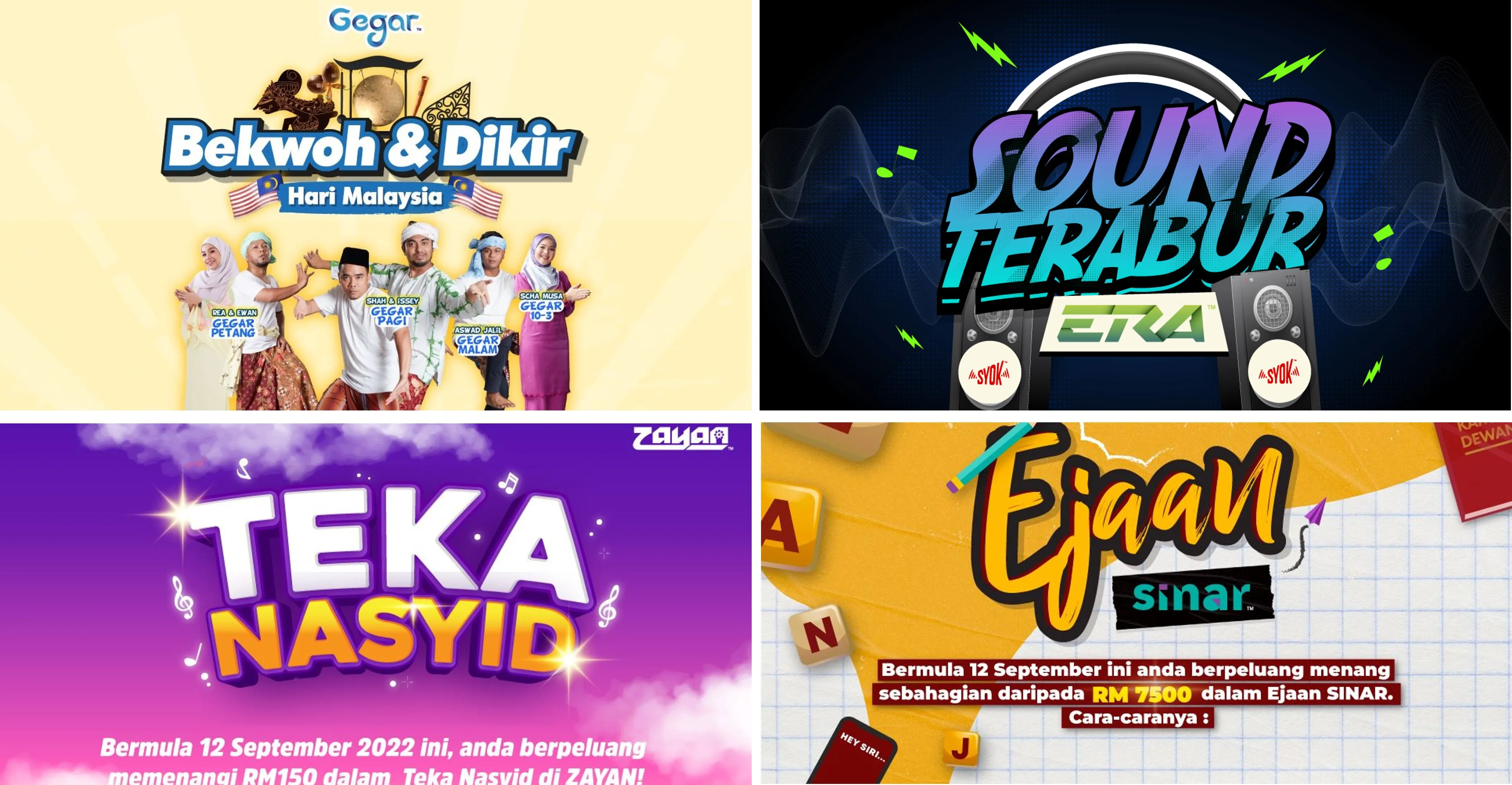 Menangi wang tunai dan peluang menarik di ERA, SINAR, ZAYAN dan GEGAR